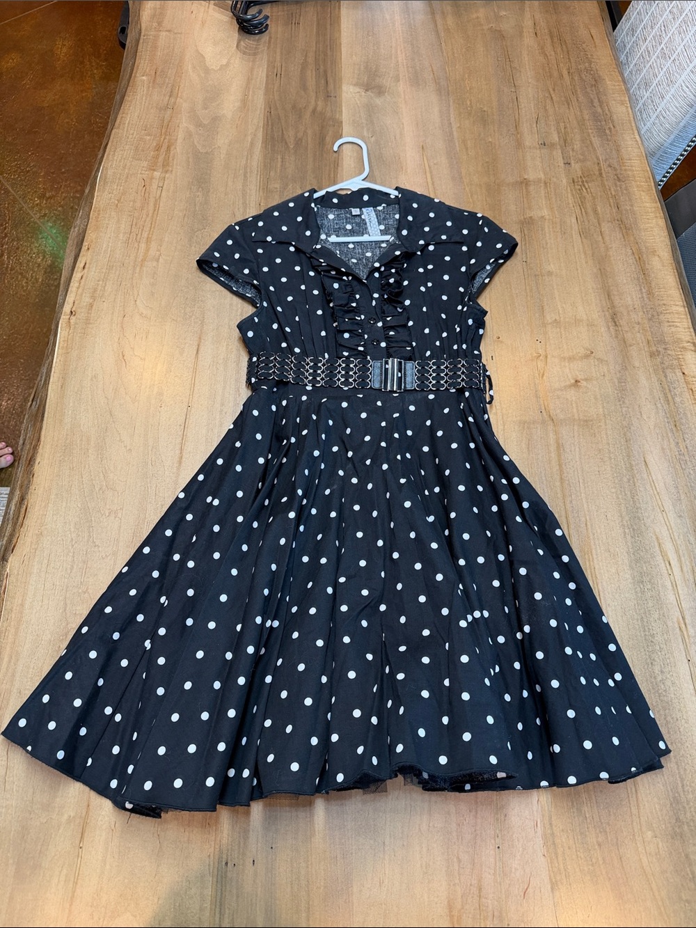 Wish Black and White Polka Dot Ruffle Waist Dress